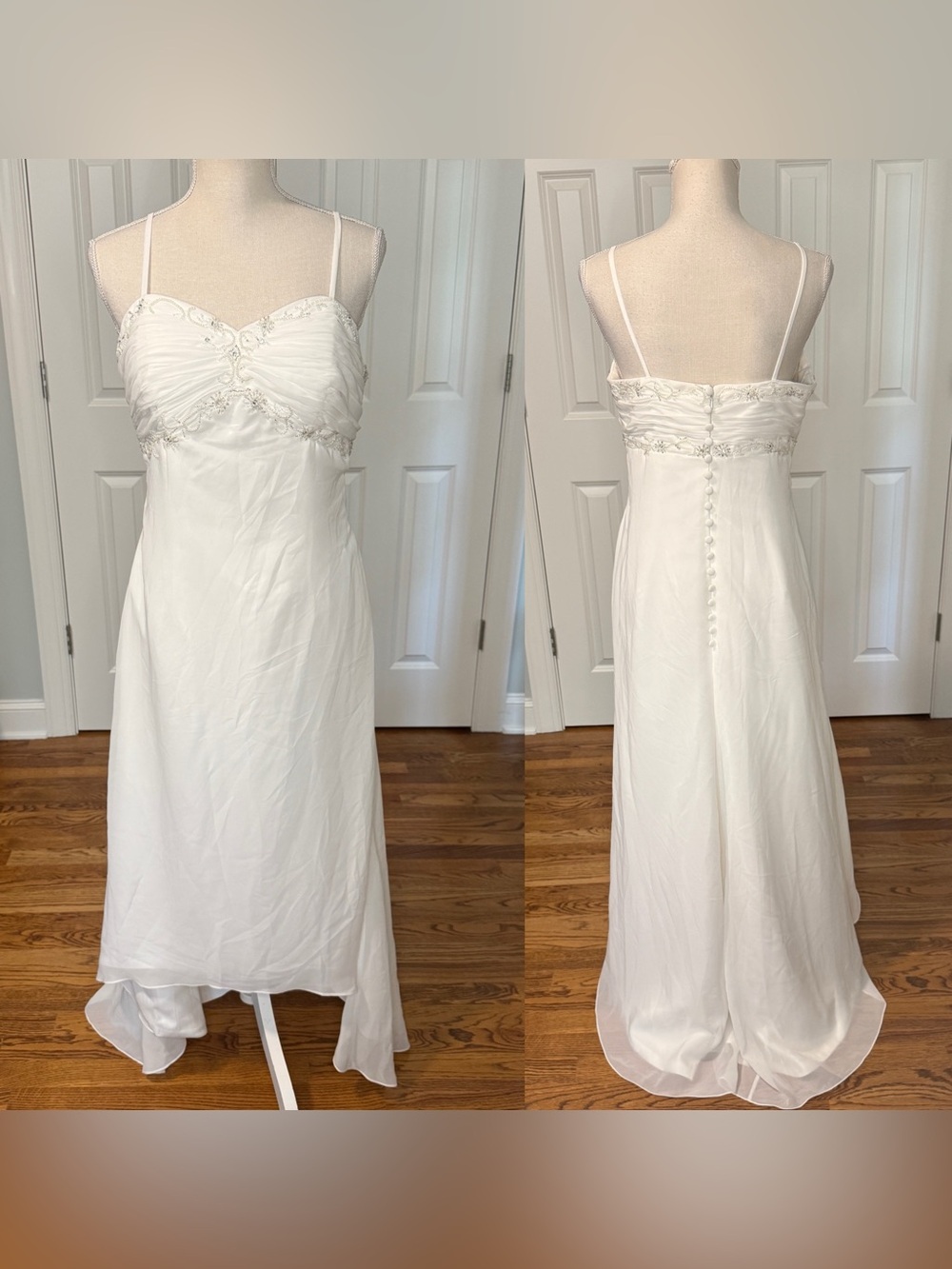 Y2K White Chiffon Empire Waist Wedding Dress Beaded Sweetheart US 12-14